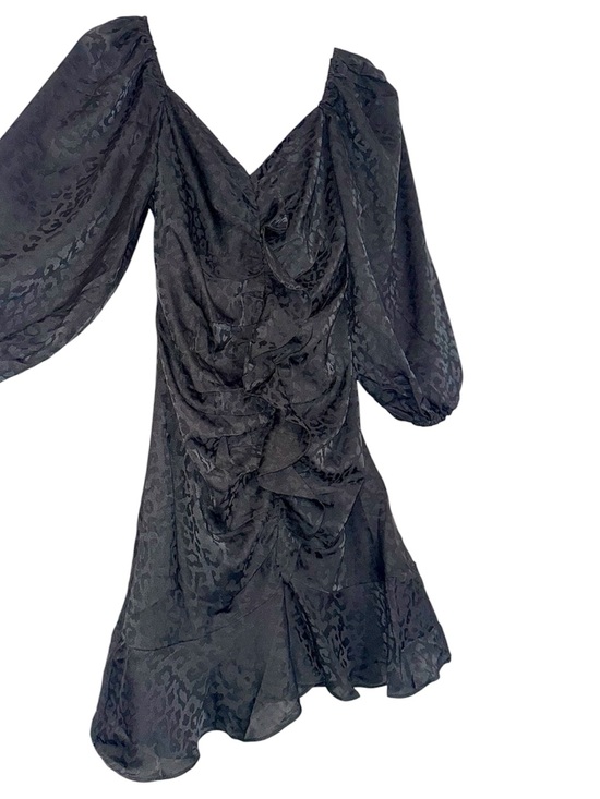 She + Sky Dresses & Skirts - She+Sky Black Ruched VNeck Puff Sleeve Leopard Print Dress, NEW WITH TAGS, SMALL